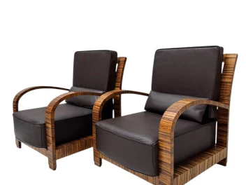 Two Art Deco Lounge Chairs with Leather Cushions France, 1930s